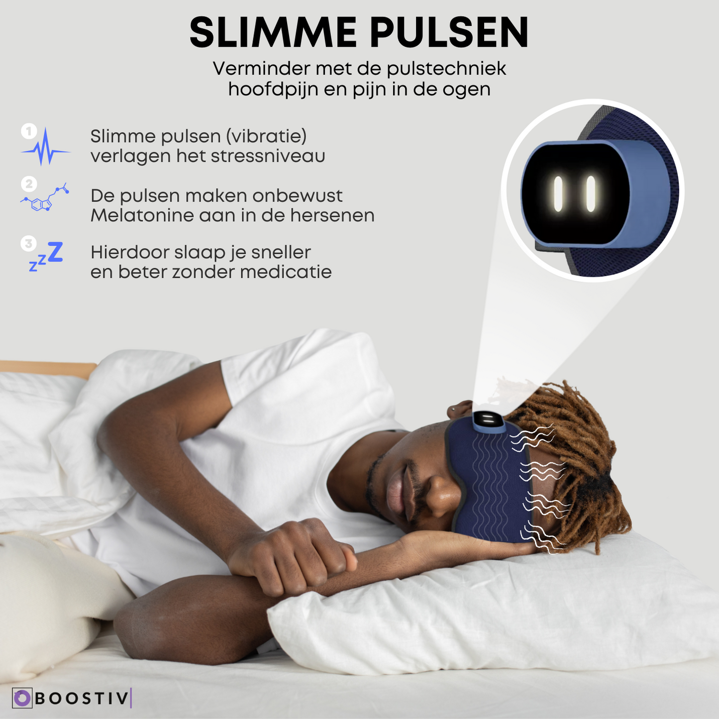 Boostiv Pulse Slaapmasker - Slaapmasker vrouwen - Pulse & verwarmend - Oogmasker slaap - Traagschuim slaapmasker